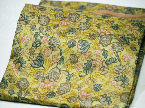 Indian Pale Green Indian Soft Pure Printed Silk Saree Fabric, skirts pure silk fabric, sewing fabric