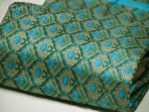 Indian Green Indian Soft Pure Printed Silk Saree Fabric by the yard, Projects Making Pure Silk, Upholstery Printed Silk Fabric