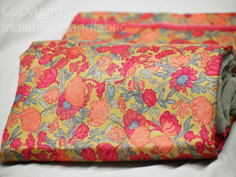 Coral Red Indian Soft Pure Printed Silk Saree Fabric by the yard, Party Wear Printed Pure Silk