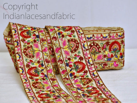 9 Yard Embroidered Maroon 65 mm Indian Sari Border Crafting Sewing Decorative Trim Wedding Ribbon Laces Curtains Embroidery Trimmings