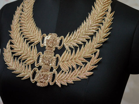 1 Pc Neckline Decorative Patches Crafting Zardosi Gold Neck Patches Decorated Neck Hand Crafted Patches Indian Embroidered Zardosi Decor