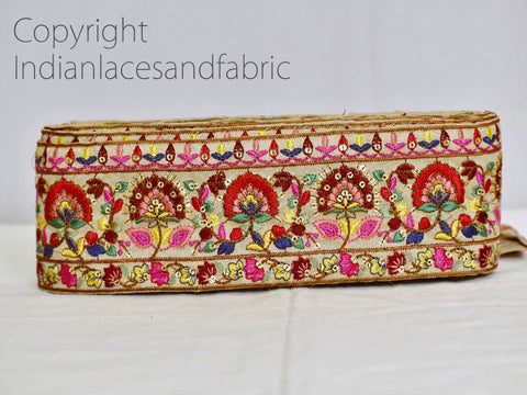 9 Yard Embroidered Maroon 65 mm Indian Sari Border Crafting Sewing Decorative Trim Wedding Ribbon Laces Curtains Embroidery Trimmings