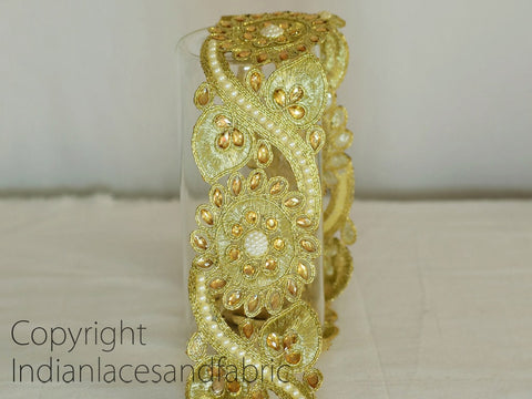9 yard Kundan 5cm Trim Decorative Ribbon Costume Metallic Beaded Sari Gold Stone Lace Clutches Dress Trimmings Embellishments Saree Border