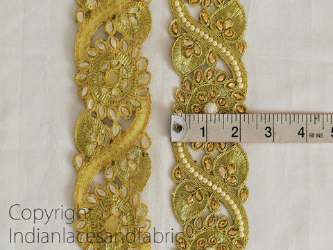 9 yard Kundan 5cm Trim Decorative Ribbon Costume Metallic Beaded Sari Gold Stone Lace Clutches Dress Trimmings Embellishments Saree Border