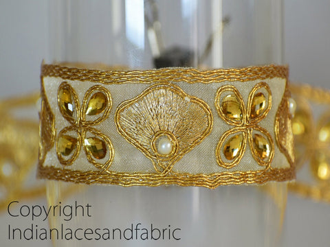 9 Yard Wholesale 25mm Gold Stone Lace Sari Border Beaded Ribbon Garment Accessories Indian Trim Crafting Sewing Dress Blouses Lehnga Trim