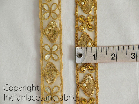 9 Yard Wholesale 25mm Gold Stone Lace Sari Border Beaded Ribbon Garment Accessories Indian Trim Crafting Sewing Dress Blouses Lehnga Trim
