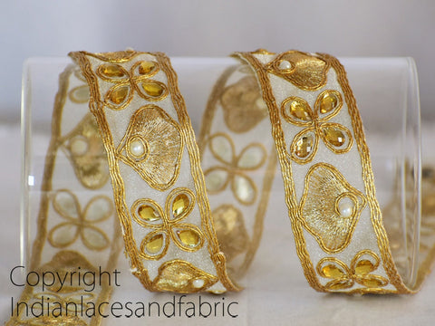 9 Yard Wholesale 25mm Gold Stone Lace Sari Border Beaded Ribbon Garment Accessories Indian Trim Crafting Sewing Dress Blouses Lehnga Trim