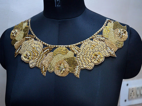 Gold Neck Zardosi Decorated Exclusive, Neckline for dress, Headband Neckline, Neckline designs, Handcrafted Neckline Applique