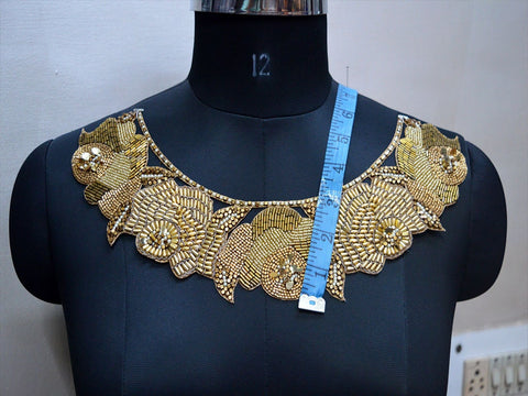 Decorative Zardozi Wedding Blouse Back Patches, Zardozi Neckline applique, Neckline Kids Summer, Bridal Clutches, kurti, Clothing accessories, 7 X 13 Inches applique