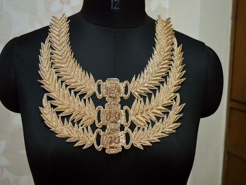 1 Pc Neckline Decorative Patches Crafting Zardosi Gold Neck Patches Golden Zardosi embroidered neckline patch with beads and sequins