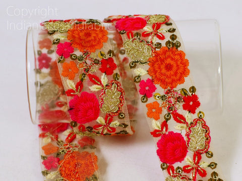 9 Yard Red Decorative Embroidered Saree 4 Cm Ribbon Sewing Embroidery Fabric Trim Cushions Crafting Sari Border Indian Wedding Dress lace