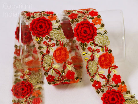 9 Yard Red Decorative Embroidered Saree 4 Cm Ribbon Sewing Embroidery Fabric Trim Cushions Crafting Sari Border Indian Wedding Dress lace