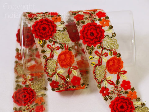 9 Yard Red Decorative Embroidered Saree 4 Cm Ribbon Sewing Embroidery Fabric Trim Cushions Crafting Sari Border Indian Wedding Dress lace