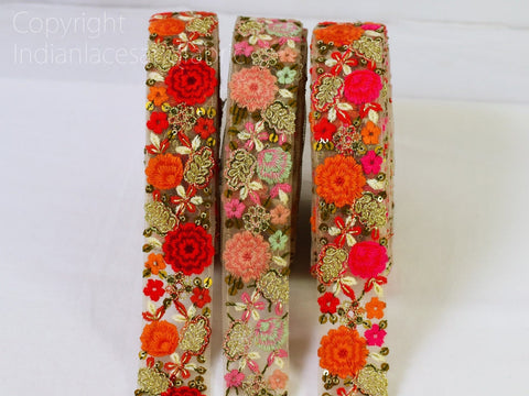 9 Yard Red Decorative Embroidered Saree 4 Cm Ribbon Sewing Embroidery Fabric Trim Cushions Crafting Sari Border Indian Wedding Dress lace