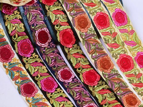 9 Yard Indian 48 MM Trims Embroidery Embellishments Laces Floral Embroidered Saree Ribbon Sewing Crafting Lace Home Décor Border