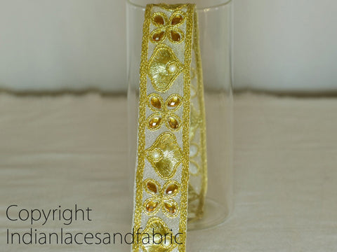 9 yard Dull Gold Stone 25 mm Lace Wedding Dress Border Stone Work Metallic Trim Indian Crafting Sewing Accessories Dolls Bags Ribbon