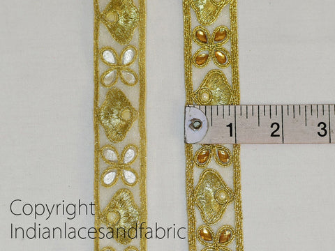 9 yard Dull Gold Stone 25 mm Lace Wedding Dress Border Stone Work Metallic Trim Indian Crafting Sewing Accessories Dolls Bags Ribbon