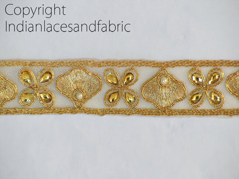 9 Yard Wholesale 25mm Gold Stone Lace Sari Border Beaded Ribbon Garment Accessories Indian Trim Crafting Sewing Dress Blouses Lehnga Trim