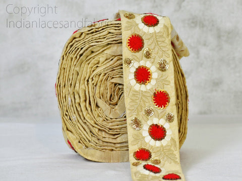 Red Embroidered 5CM Sari border Decorative Embellishments Fabric Trim by 9 yard Indian Embroidery Saree Lace Crafting Sewing Costumes Ribbon