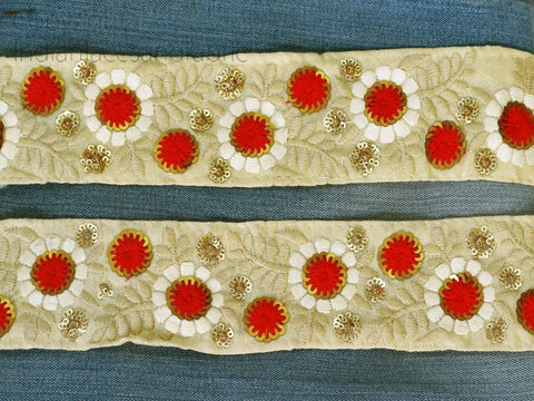 Red Embroidered 5CM Sari border Decorative Embellishments Fabric Trim by 9 yard Indian Embroidery Saree Lace Crafting Sewing Costumes Ribbon