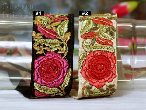 9 Yard Indian 48 MM Trims Embroidery Embellishments Laces Floral Embroidered Saree Ribbon Sewing Crafting Lace Home Décor Border