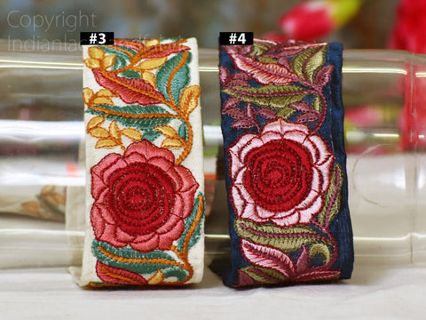 9 Yard Indian 48 MM Trims Embroidery Embellishments Laces Floral Embroidered Saree Ribbon Sewing Crafting Lace Home Décor Border