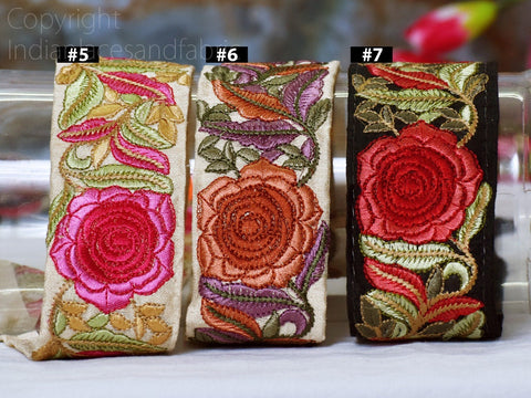 9 Yard Indian 48 MM Trims Embroidery Embellishments Laces Floral Embroidered Saree Ribbon Sewing Crafting Lace Home Décor Border