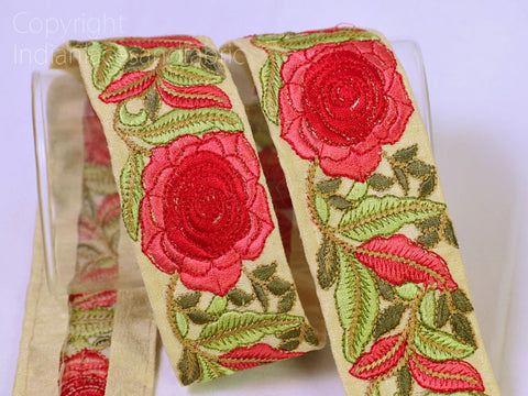 9 Yard Indian 48 MM Trims Embroidery Embellishments Laces Floral Embroidered Saree Ribbon Sewing Crafting Lace Home Décor Border