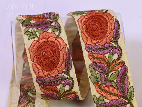 9 Yard Indian 48 MM Trims Embroidery Embellishments Laces Floral Embroidered Saree Ribbon Sewing Crafting Lace Home Décor Border
