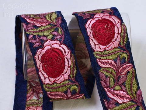 9 Yard Indian 48 MM Trims Embroidery Embellishments Laces Floral Embroidered Saree Ribbon Sewing Crafting Lace Home Décor Border