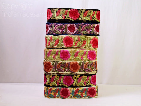 9 Yard Indian 48 MM Trims Embroidery Embellishments Laces Floral Embroidered Saree Ribbon Sewing Crafting Lace Home Décor Border