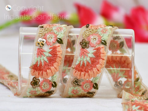 9 Yard 25mm Embroidery Fabric Trim Embellishment Embroidered Sari Ribbons Sewing Crafting Border Indian Trimmings Cushions Home Décor Tape