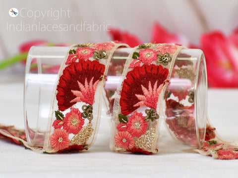 9 Yard 25mm Embroidery Fabric Trim Embellishment Embroidered Sari Ribbons Sewing Crafting Border Indian Trimmings Cushions Home Décor Tape