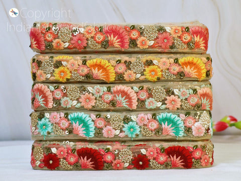 9 Yard 25mm Embroidery Fabric Trim Embellishment Embroidered Sari Ribbons Sewing Crafting Border Indian Trimmings Cushions Home Décor Tape