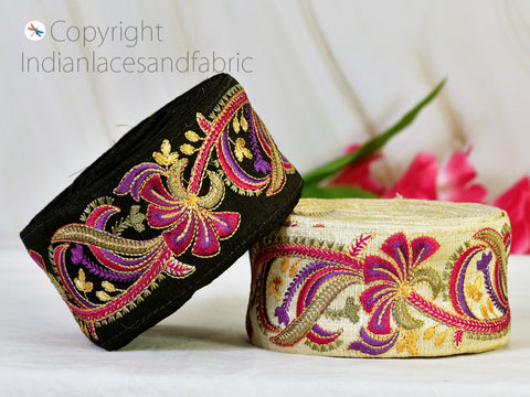 9 Yard Wholesale 6cm Purple Embroidery Decorative Dress Embellishment Indian Trim Embroidered Saree Ribbon Cushions Sewing Crafting Border