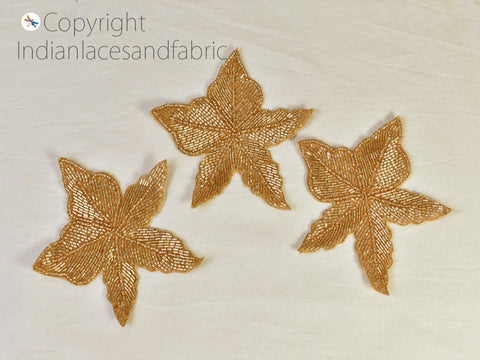 Designer Appliques in Dull Gold Beaded work Patches Star Applique Bridal Appliques, Wholesale Appliques, Sewing Patches, Decorative Appliques
