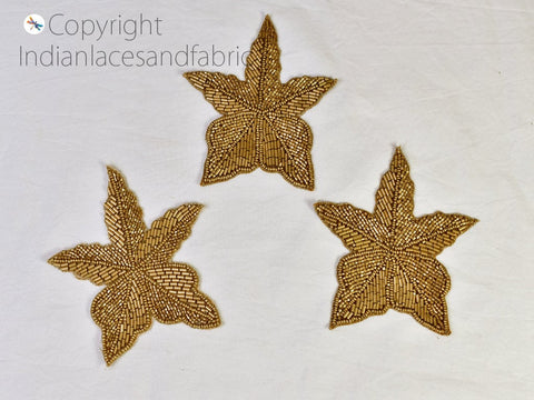 Indian Handcrafted Applique Decorative Golden Sewing Handmade Patches Beaded Bridal Headband DIY Crafting Applique
