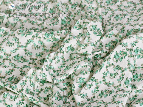 Green Home Decor Indian Block Printed Soft Fabric By Yard Drapery Curtain Quilting Hand Stamped Sewing Crafting Women Kids Summer Dresses