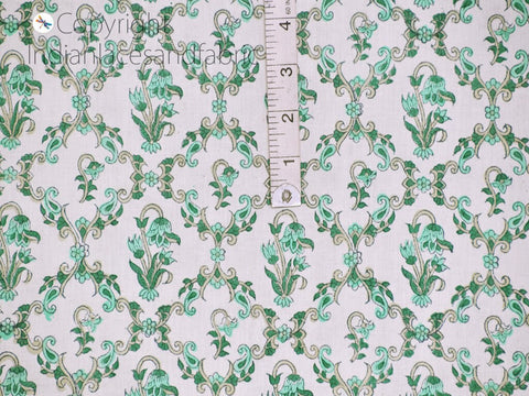 Green Home Decor Indian Block Printed Soft Fabric By Yard Drapery Curtain Quilting Hand Stamped Sewing Crafting Women Kids Summer Dresses