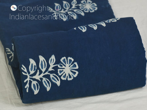 Indian Floral Quilting Cotton Fabric By The Yard Hand Stamped Indigo Blue Sewing DIY Crafting Curtains Summer Women Girls Dresses Apparel
