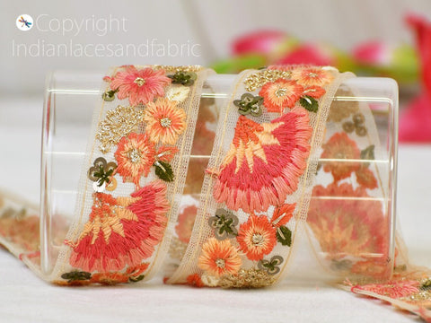 9 Yard 25mm Embroidery Fabric Trim Embellishment Embroidered Sari Ribbons Sewing Crafting Border Indian Trimmings Cushions Home Décor Tape