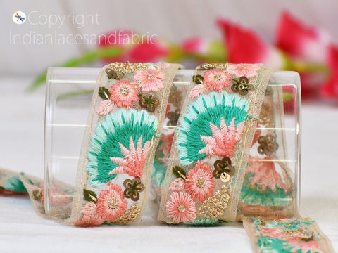 9 Yard 25mm Embroidery Fabric Trim Embellishment Embroidered Sari Ribbons Sewing Crafting Border Indian Trimmings Cushions Home Décor Tape