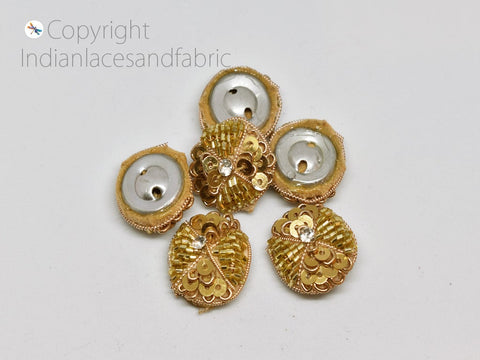 Beaded Button, Golden Button, Rhinestone Button, 12 Pieces Button, Embellished Button, Button For Dress, Embellished Button, Zardosi Button