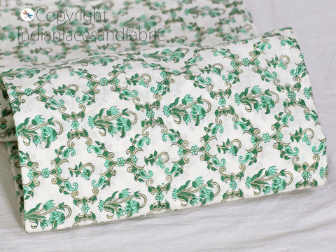 Green Home Decor Indian Block Printed Soft Fabric By Yard Drapery Curtain Quilting Hand Stamped Sewing Crafting Women Kids Summer Dresses