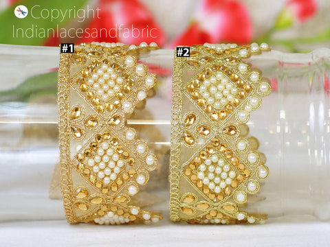 9 Yard Indian 5CM Gold Stone Decorative Lace Saree Border Trim Embellishment Metallic Ribbon Sari Trimming Sewing Crafting Home Decor