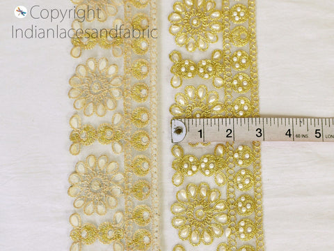 9 Yard Indian 75mm Gold Beaded Stone Trims Decorative Laces Saree Border Embellishment Ribbon Trimmings Sewing Crafting Accessories