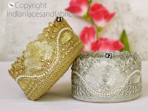 9 Yard Decorative 6 cm Wedding Laces Saree Border Embellishment Ribbon Trimmings Sewing Crafting Accessories Indian Gold Stone Trims