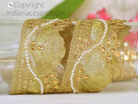 9 Yard Decorative 6 cm Wedding Laces Saree Border Embellishment Ribbon Trimmings Sewing Crafting Accessories Indian Gold Stone Trims