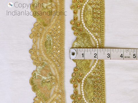 9 Yard Decorative 6 cm Wedding Laces Saree Border Embellishment Ribbon Trimmings Sewing Crafting Accessories Indian Gold Stone Trims