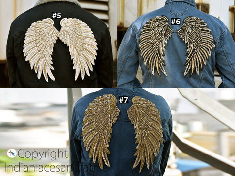 Handcrafted Beaded Angle Wings Sew on Denim Jackets Patches Embroidered Patch Decorative Appliques